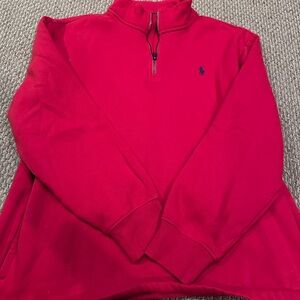 Ralph Lauren Men's Red Zip-Up Sweater. More like a fleece/sweatshirt material.